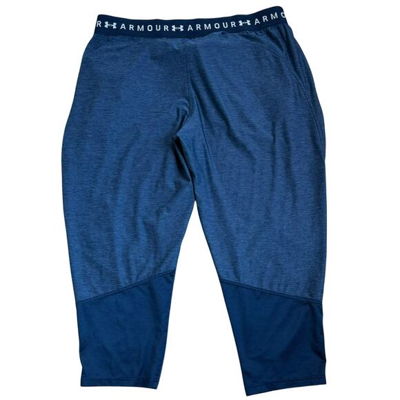 UNDER ARMOUR Women's XXL Navy Blue Athletic Crop Pants Spell out Logo Pockets - Picture 3 of 8